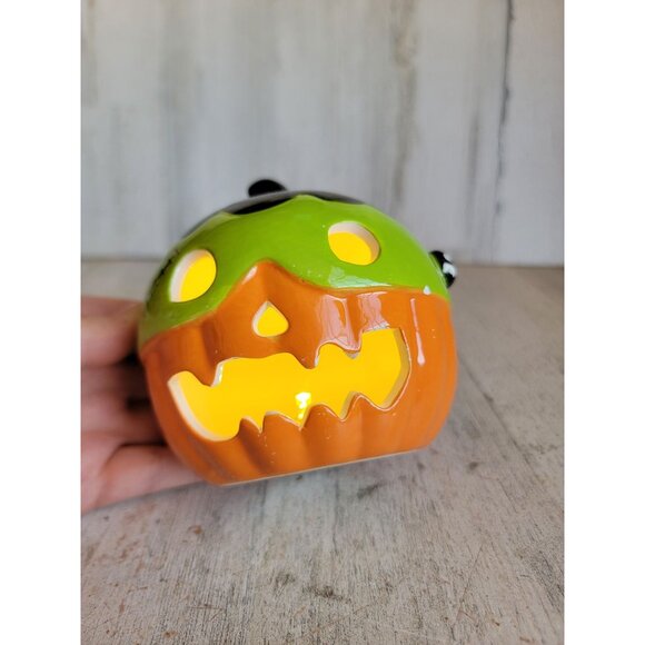Light up AS IS Frankenstein pumpkin ceramic Halloween home decor figure - Picture 4 of 11